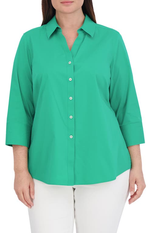 Foxcroft Mary Non-Iron Stretch Cotton Button-Up Shirt in Kelly Green 