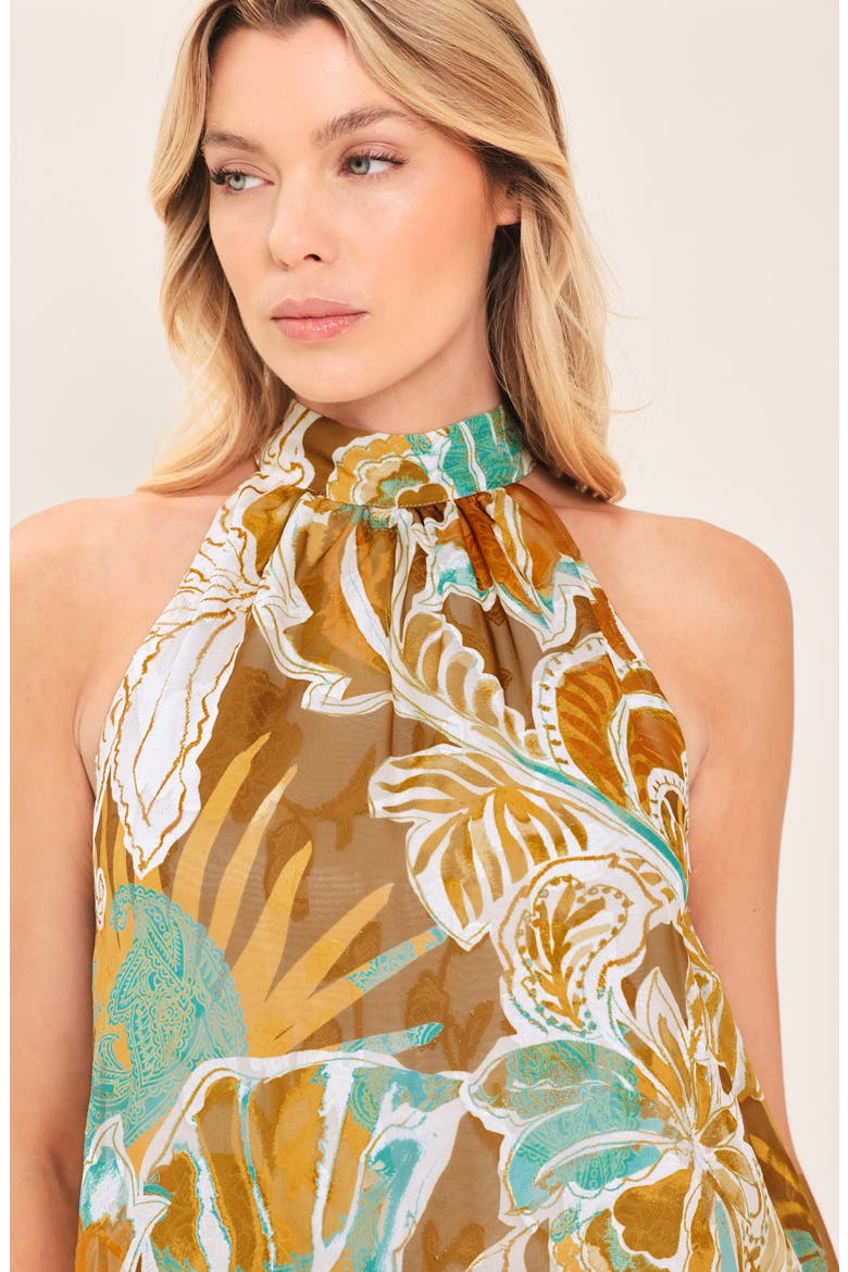 Print Halter Top, Alternate, color, BROWN