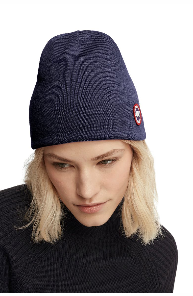 Canada Goose Standard Wool Blend Beanie, Alternate, color, Navy Heather