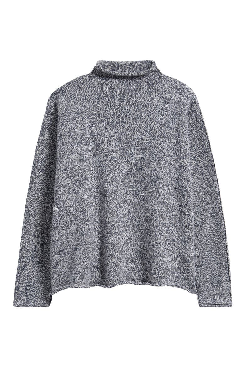 Monterey Stripe Cotton Funnel Neck Sweater, Alternate, color, JAPANESE BLACK MELANGE