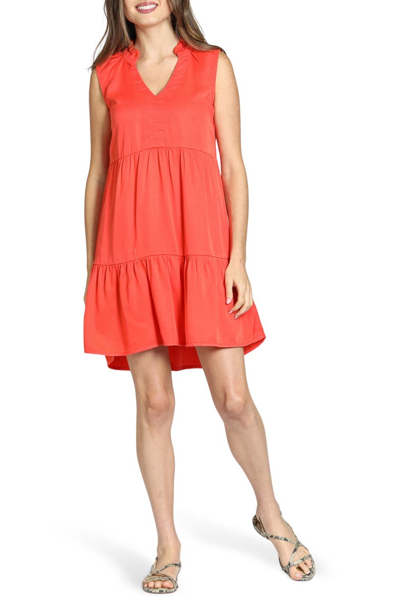 APNY Sleeveless Tiered Dress, Main, color, Hot Coral