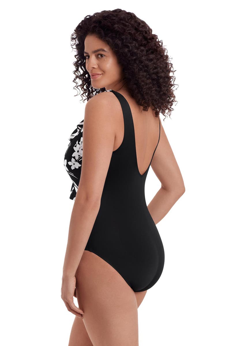 Longitude Ruffle Front Sash Surplice Long Torso One-Piece Swimsuit, Alternate, color, Vineyard Vacay