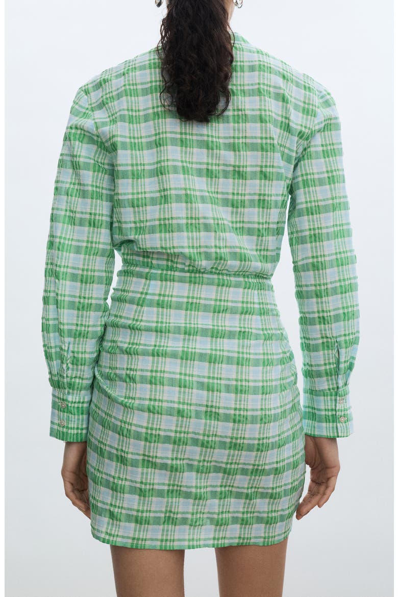Check Tie Front Long Sleeve Shirtdress, Alternate, color, GREEN