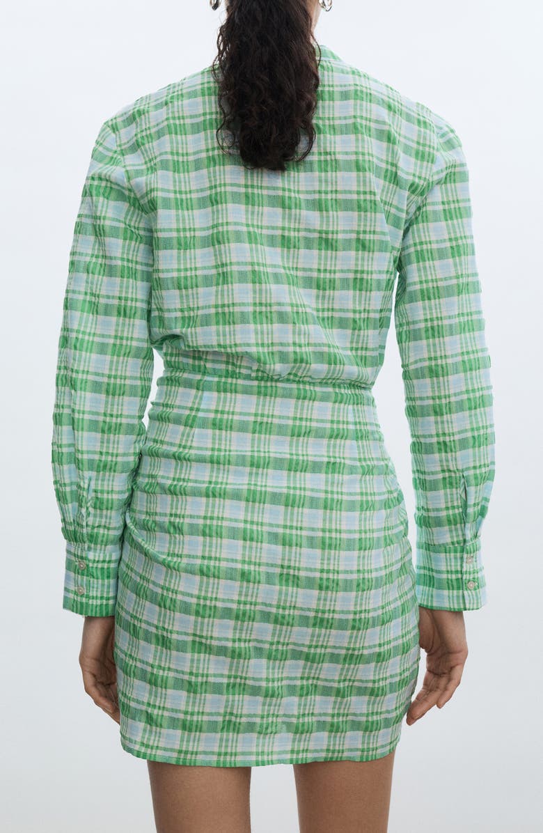 MANGO Check Tie Front Long Sleeve Shirtdress, Alternate, color, 