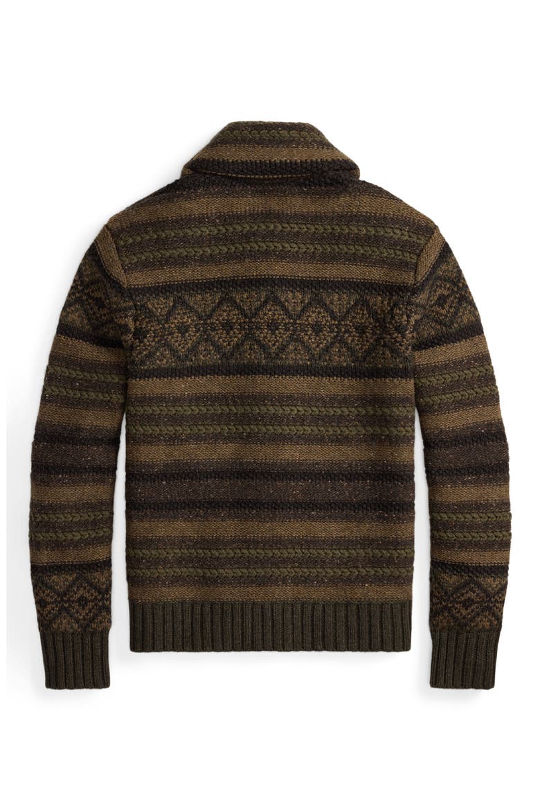 Textured Stripe Cowl Neck Wool & Cotton Cardigan, Alternate, color, BROWN OLIVE MULTI