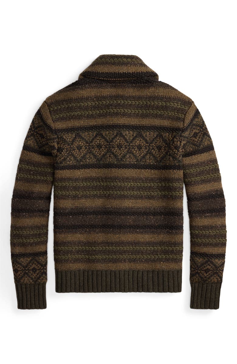 Double RL Textured Stripe Cowl Neck Wool & Cotton Cardigan, Alternate, color, Brown Olive Multi