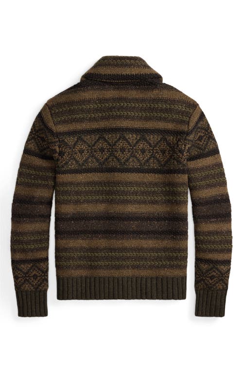 Double Rl Textured Stripe Cowl Neck Wool & Cotton Cardigan In Black