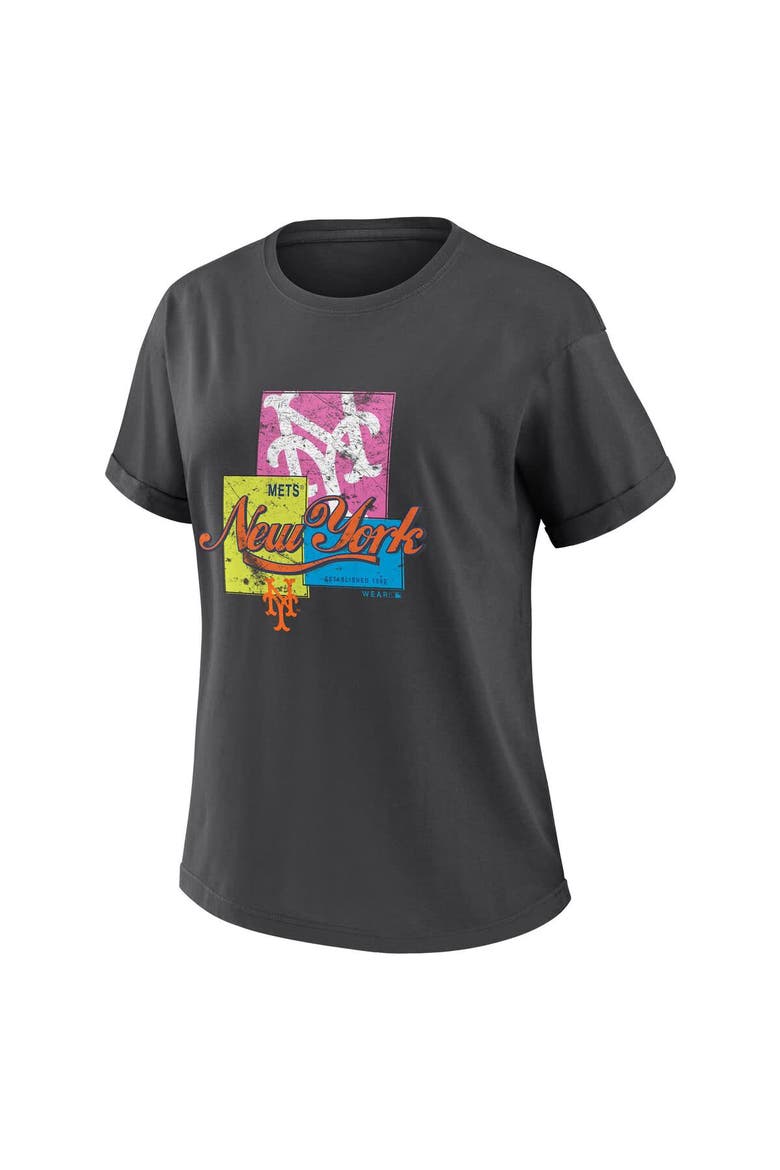 Women's WEAR by Erin Andrews Charcoal New York Mets Domestic Box Color Boyfriend T-Shirt, Alternate, color, Charcoal
