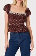 ASTR the Label Letitia Polka Dot Lace Trim Peplum Top