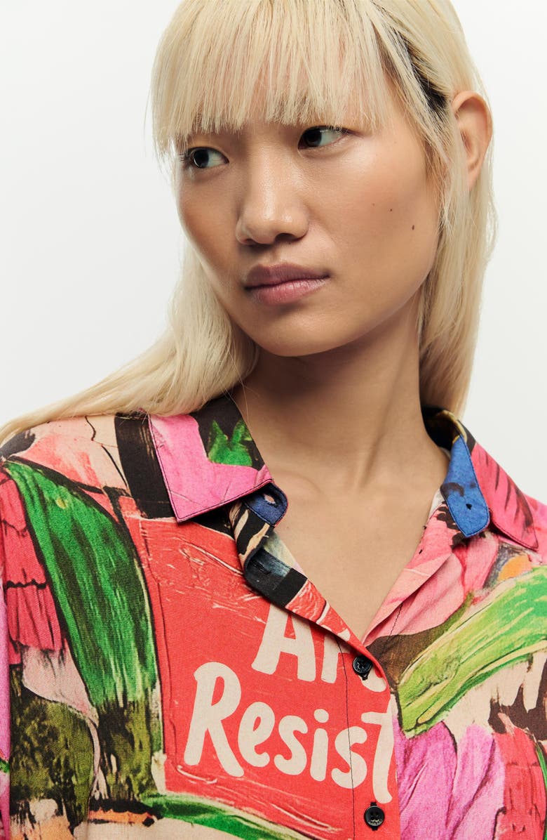 Desigual Collage Print Woven Button-Up Shirt, Alternate, color, Pink