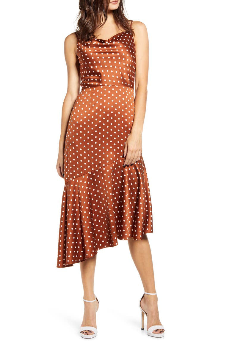 Cowl Neck Midi Dress, Main, color, RUST DOT