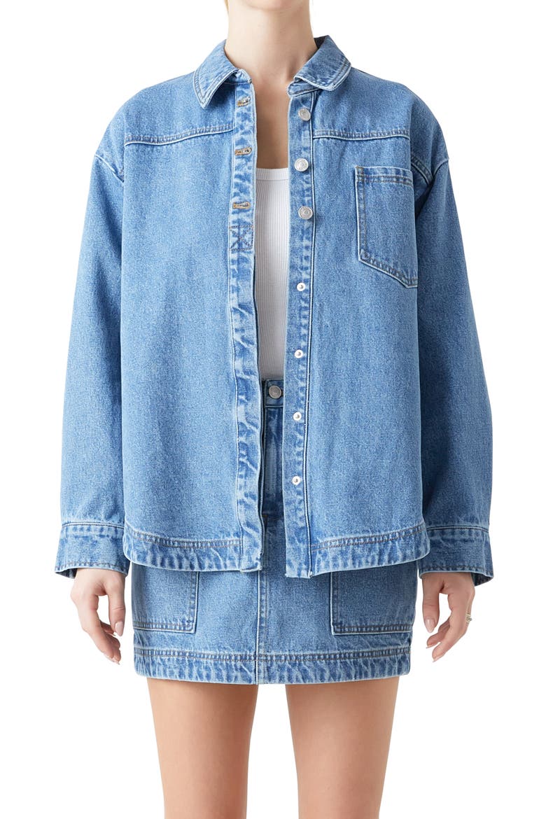 Oversize Denim Button-Up Shirt, Alternate, color, DENIM