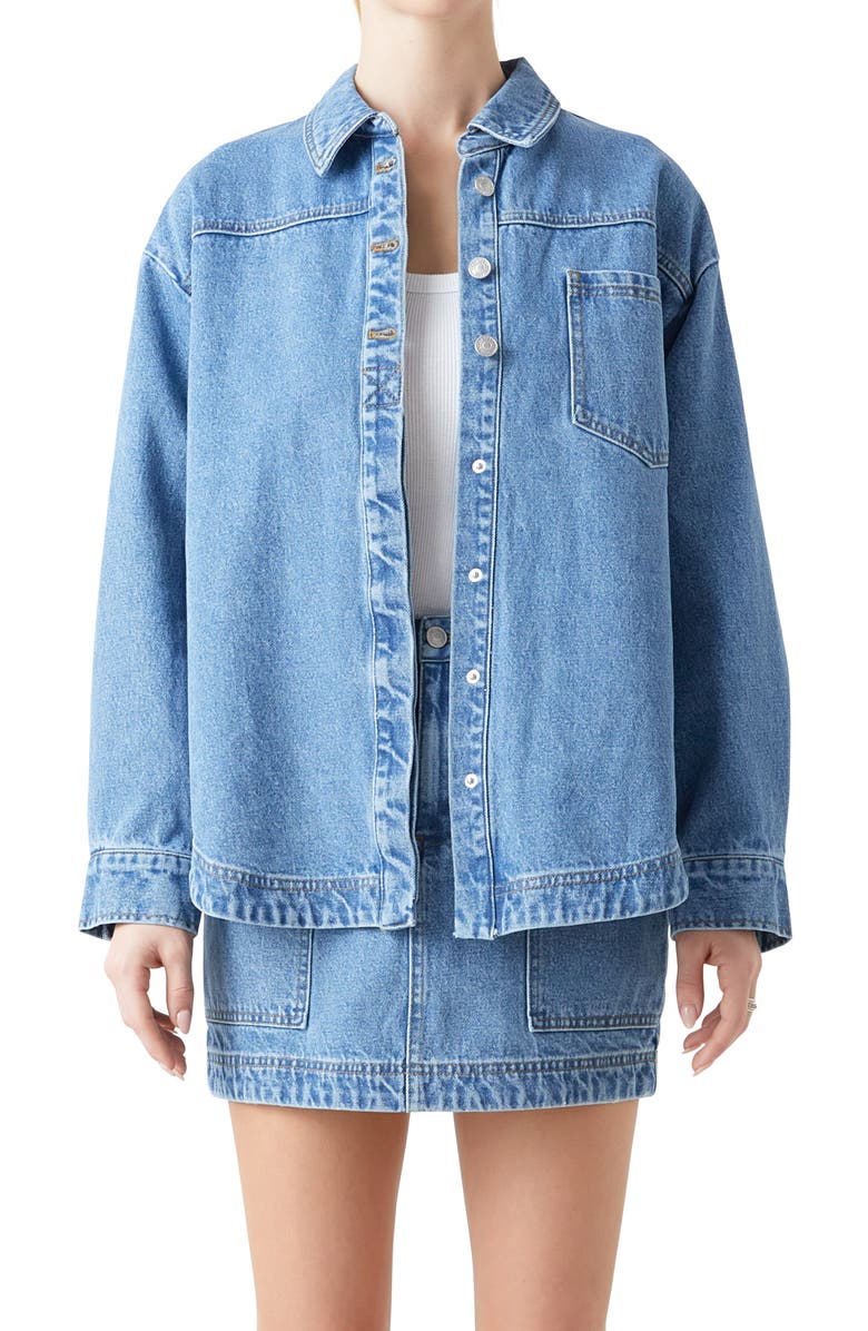 Grey Lab Oversize Denim Button-Up Shirt, Alternate, color, Denim