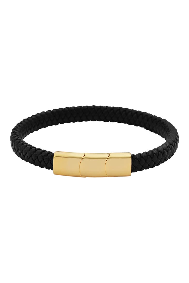 Men's Woven Leather Bracelet, Main, color, GOLD