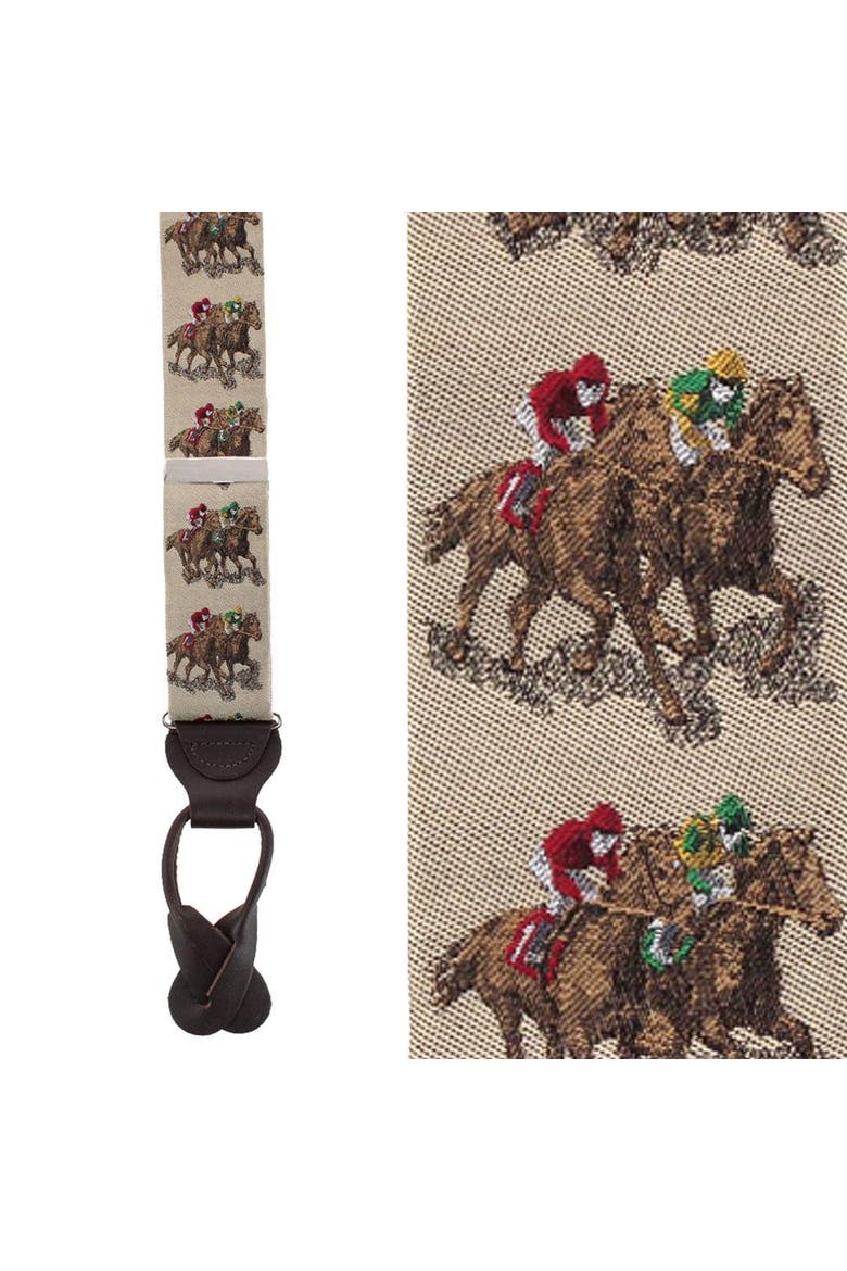 The Home Stretch Novelty Silk Button End Suspenders, Main, color, Taupe