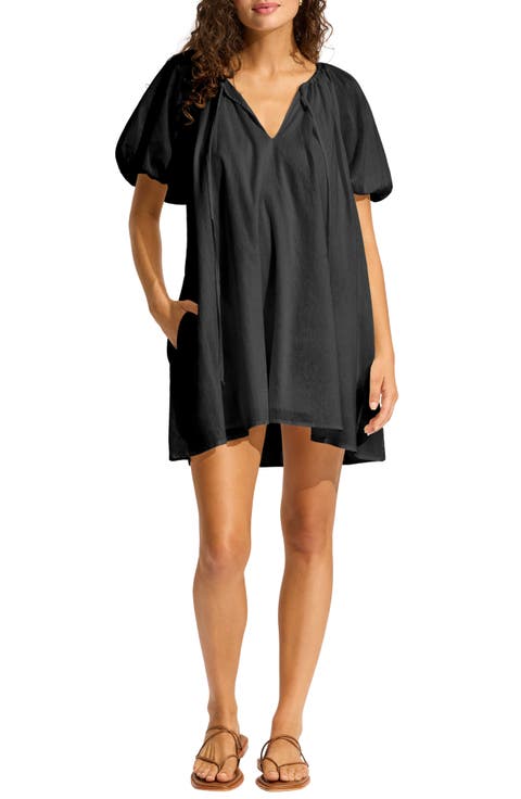 Cotton Babydoll Cover-Up Minidress