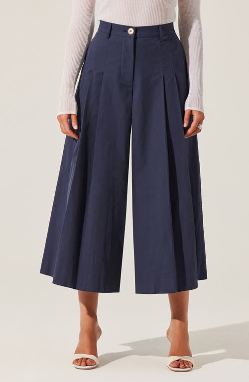 Astr The Label Rowen Pleated Cotton Culottes In Navy