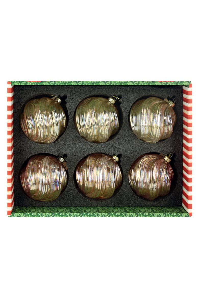 Iridescent Swirl Ball Ornament, Box of 6, Alternate, color, Champagne
