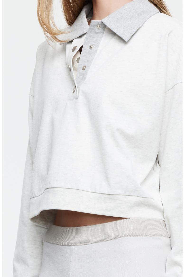 Housewife Half Snap Placket Crop Sweater, Alternate, color, HEATHER GREY