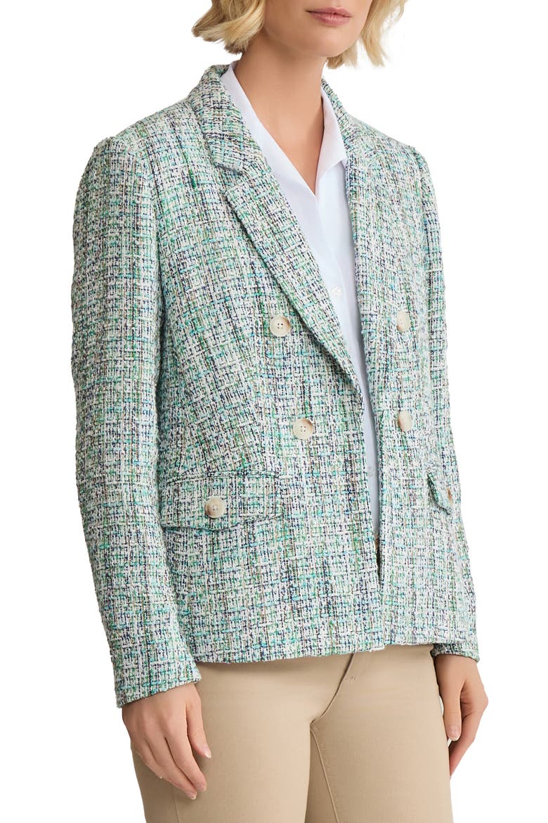 Faux Double Breasted Tweed Jacket, Alternate, color, KELLY MULTI