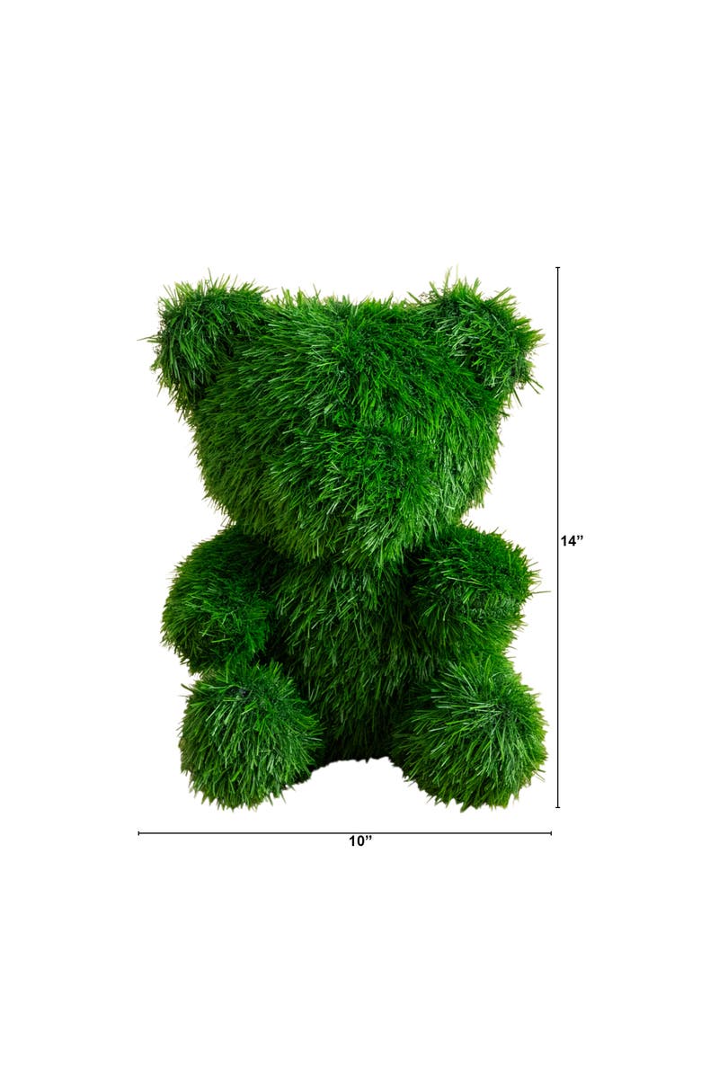 NEARLY NATURAL 14-in UV Resistant Artificial Grass Garden Plush Topiary Bear, Alternate, color, Green