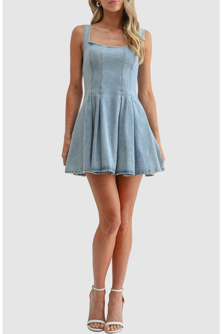 Square Neck Denim Fit and Flare Minidress, Main, color, LIGHT DENIM