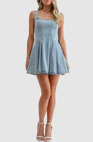 Lush Square Neck Denim Fit and Flare Minidress