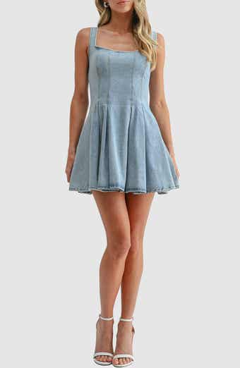 Square Neck Denim Fit and Flare Minidress