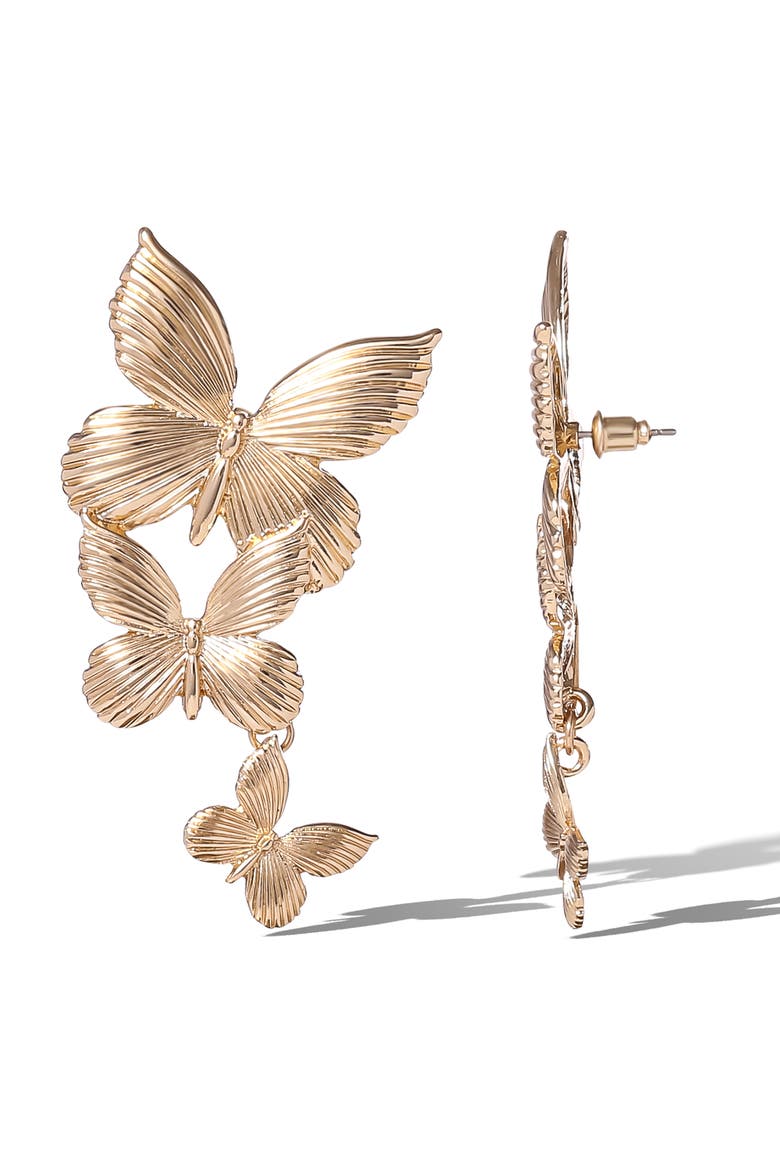 Cascading Butterfly Gold-Tone Drop Earrings, Alternate, color, Gold