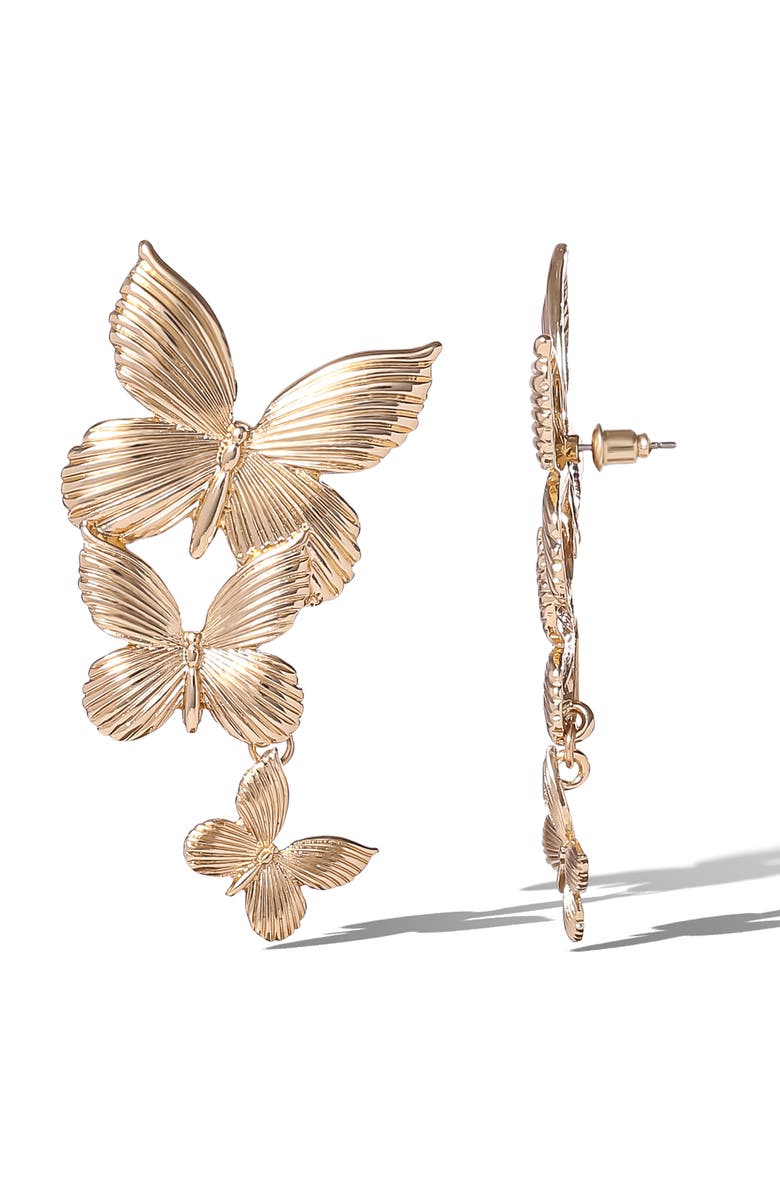 Jessica Simpson Cascading Butterfly Gold-Tone Drop Earrings, Alternate, color, Gold