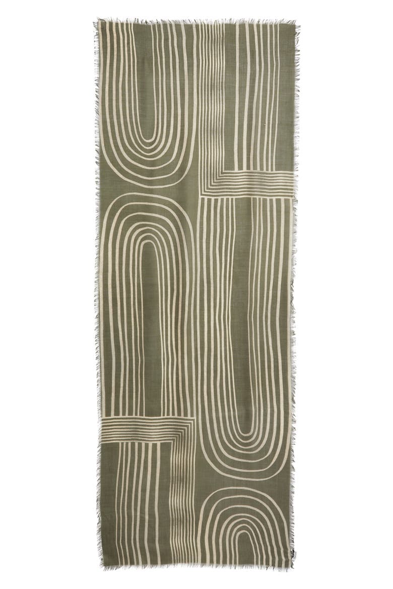 Eyelash Trim Print Cashmere & Silk Wrap, Alternate, color, GREEN PAINTED LINES