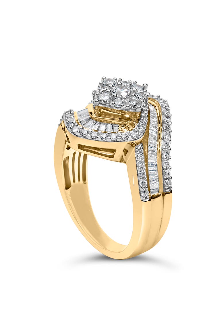 14K Yellow Gold 1.0 Cttw Baguette and Round Diamond Cluster Swirl Ring, Alternate, color, Yellow