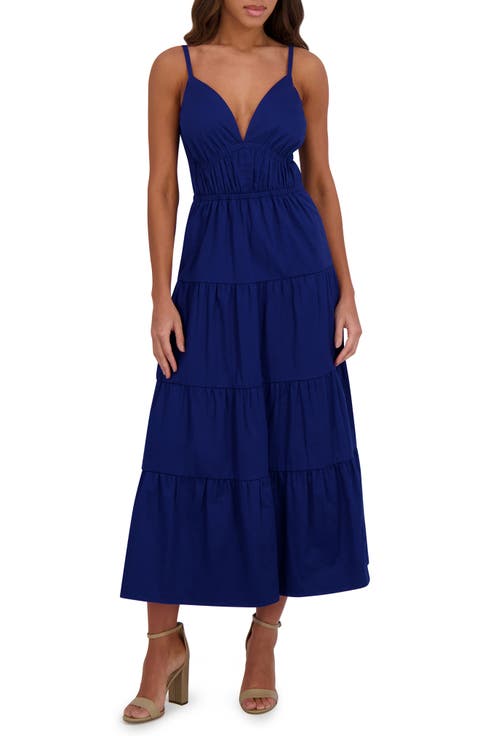 Stretch Cotton Tiered Midi Dress