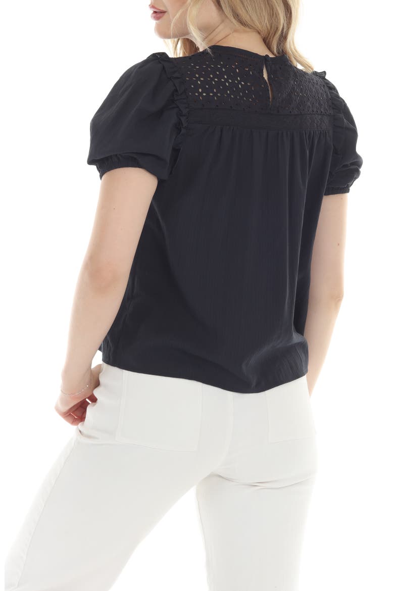 Eyelet Puff Sleeve Top, Alternate, color, NAVY