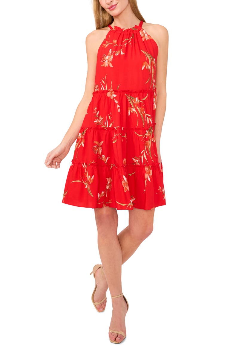 Tiered Halter Dress, Main, color, FIERY RED