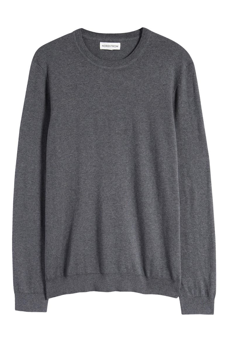 Cotton & Silk Crewneck Sweater, Alternate, color, GREY MAGNET HEATHER