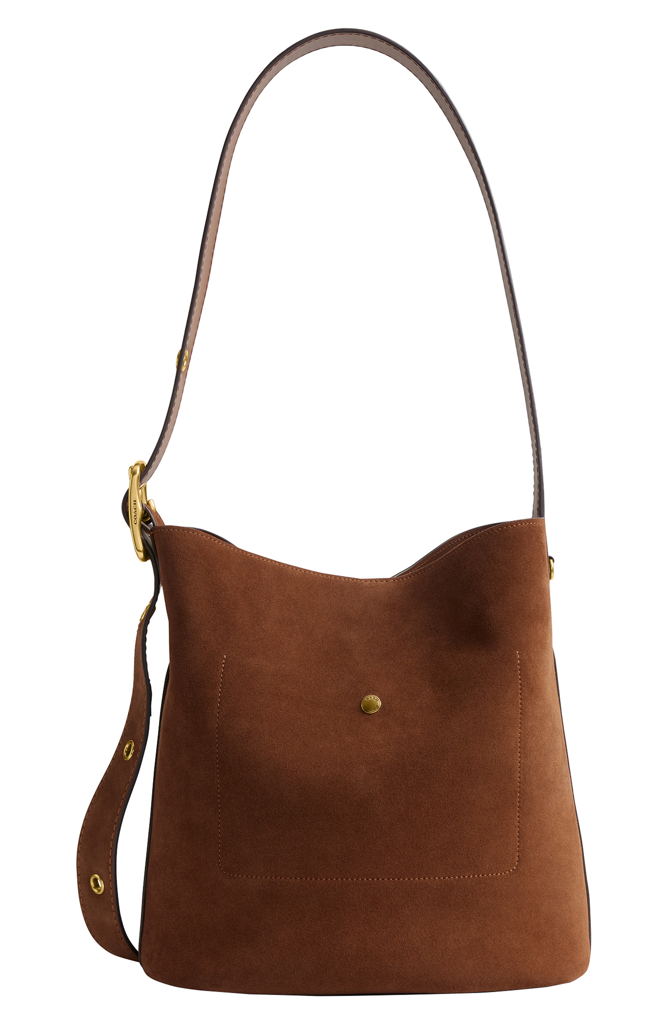 COACH Bleecker Suede Shoulder Bag, Alternate, color, Warm Brown