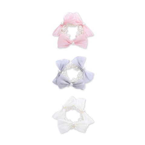 Pearl Bow Scrunchie Set