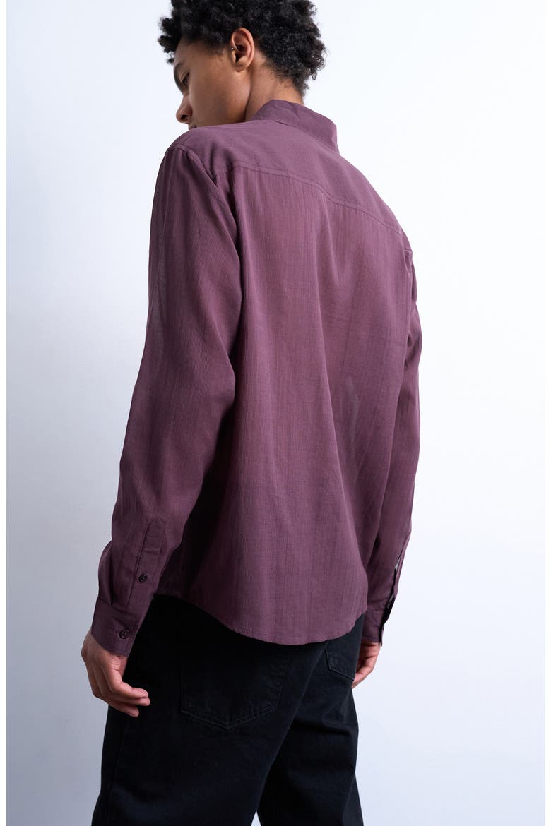 Pinstripe Semisheer Cotton Button-Up Shirt, Alternate, color, BURGUNDY
