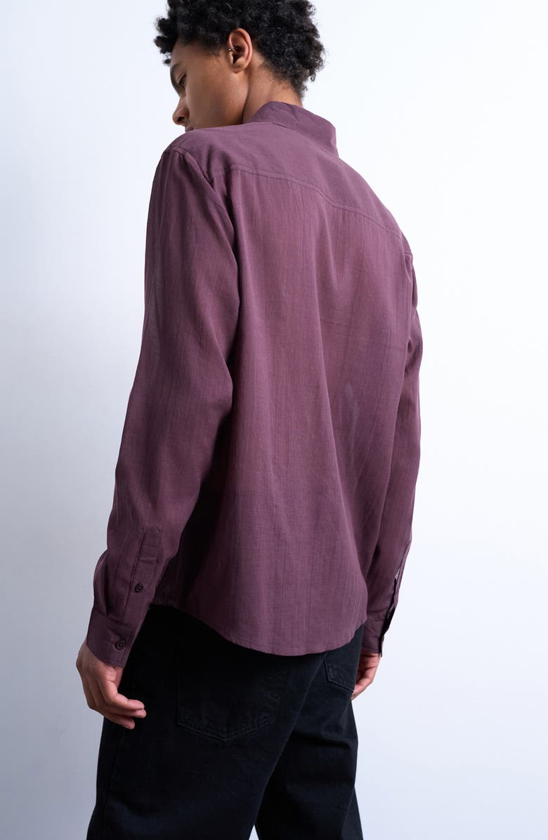 Topman Pinstripe Semisheer Cotton Button-Up Shirt, Alternate, color, Burgundy
