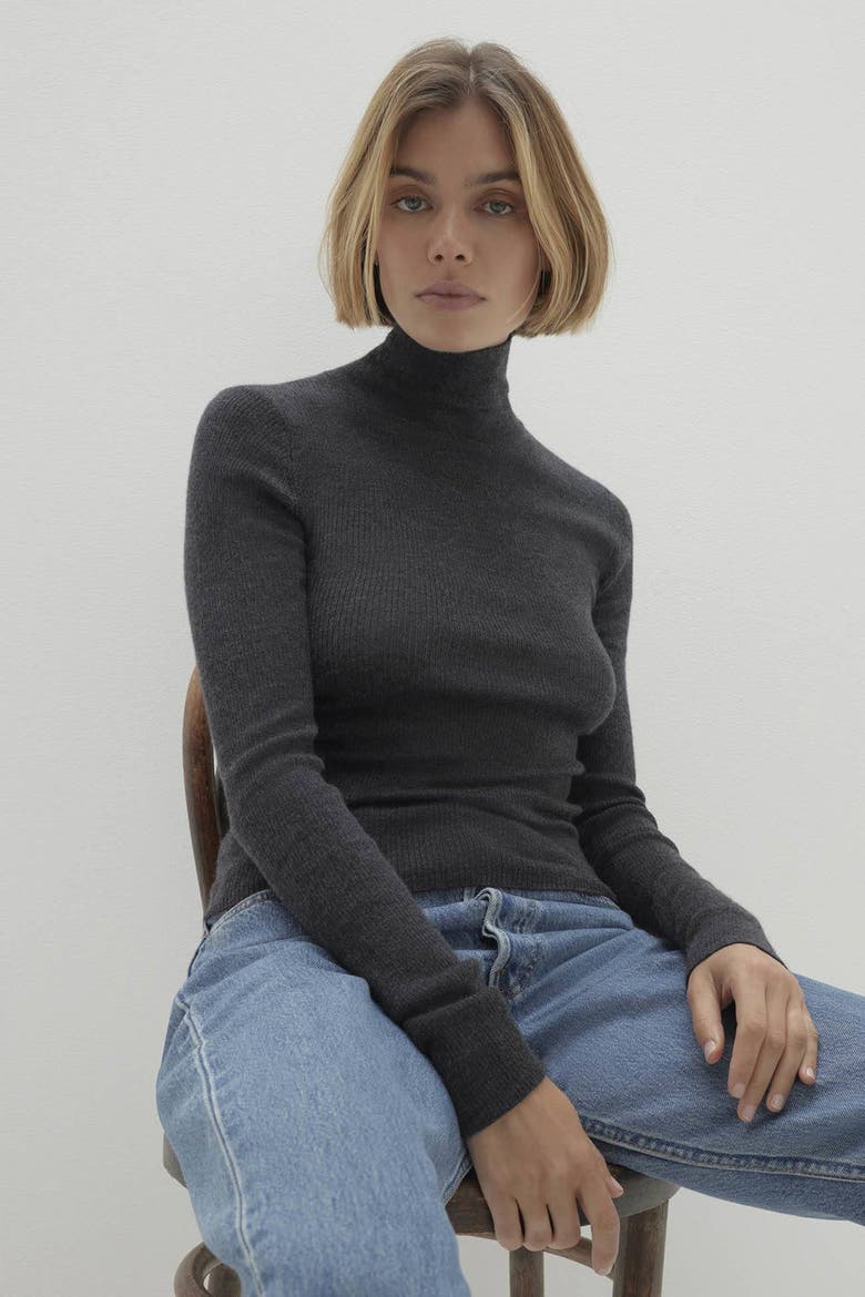 Rumer Fitted Cashmere Turtleneck, Alternate, color, Charcoal