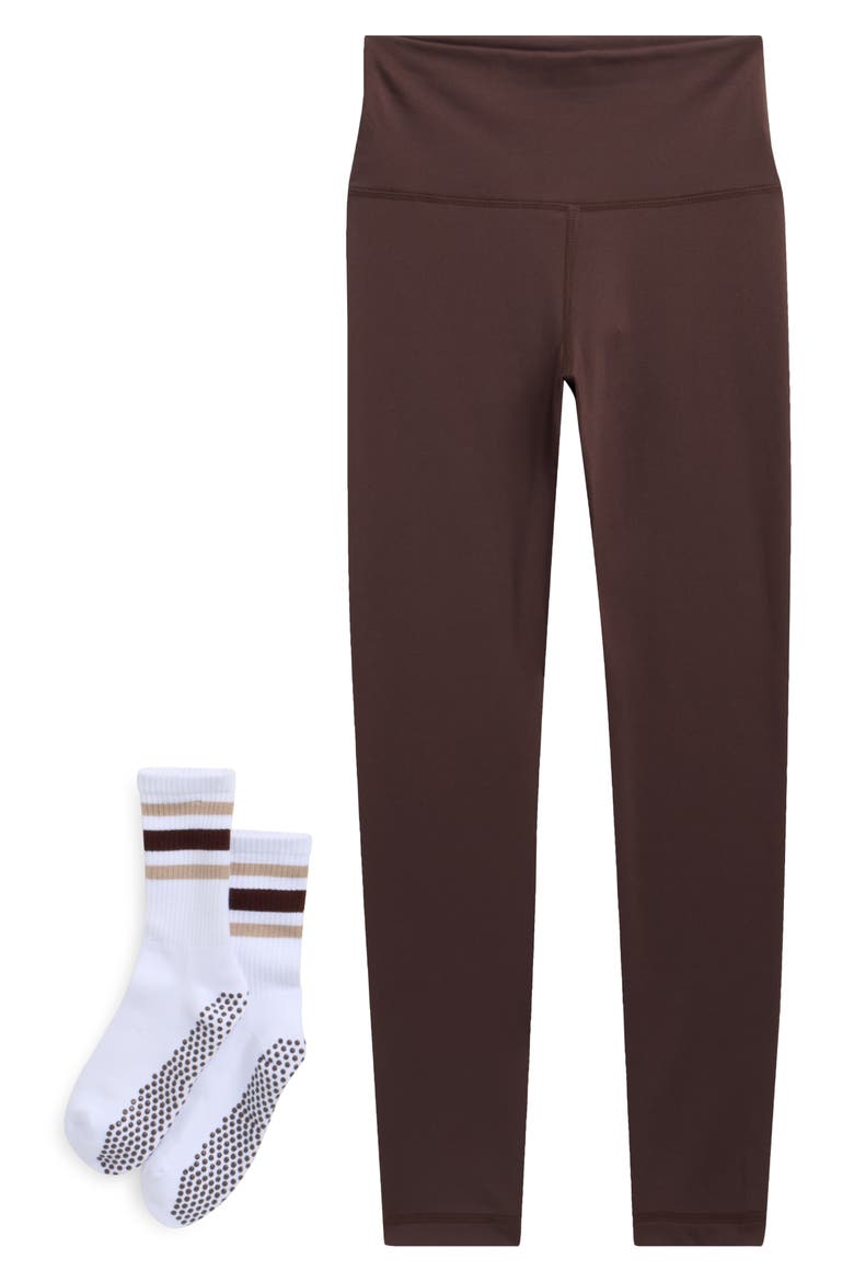 Easy Ankle Leggings & Socks Set, Main, color, SEAL BROWN/ WHITE/ SEAL BROWN