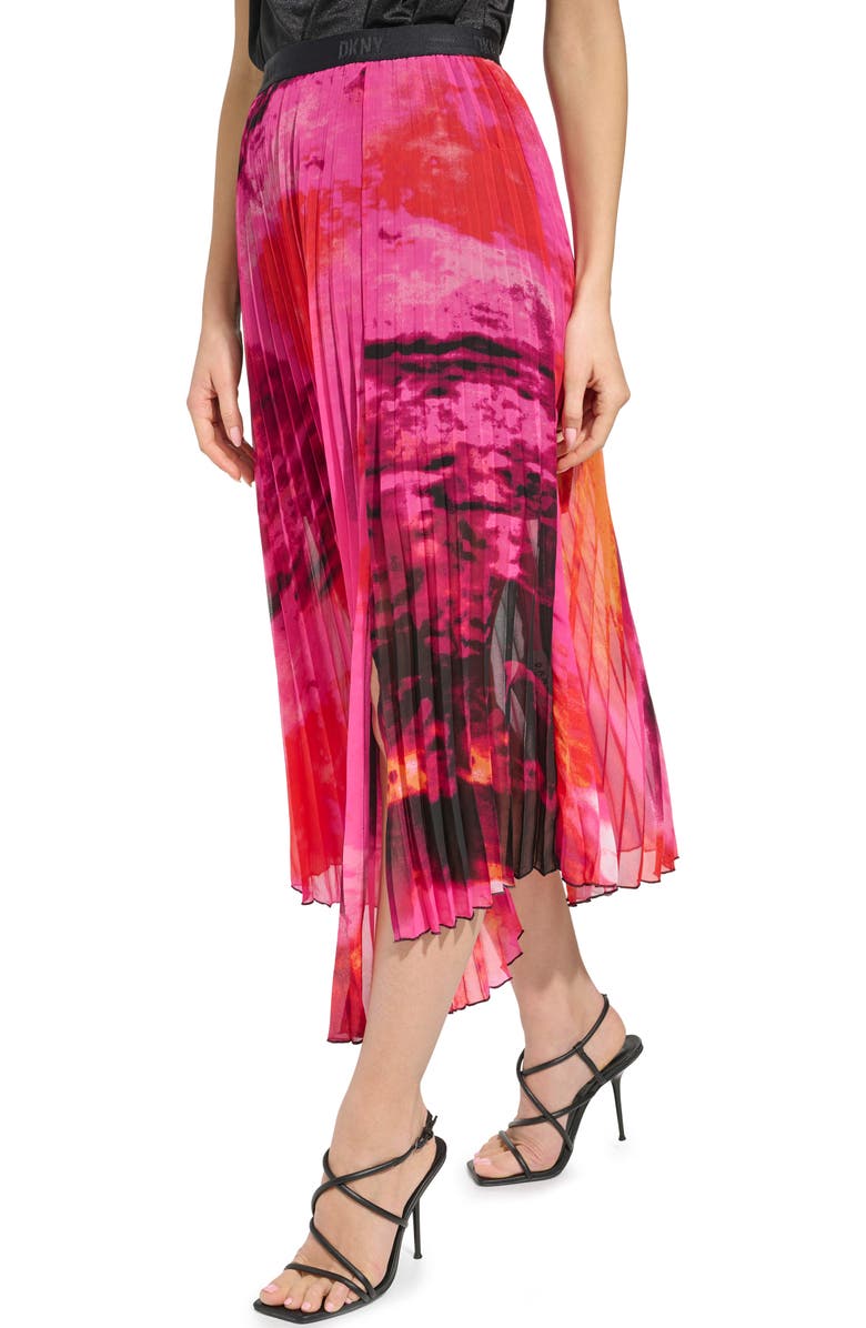 DKNY Print Pleated Asymmetric Midi Skirt, Alternate, color,