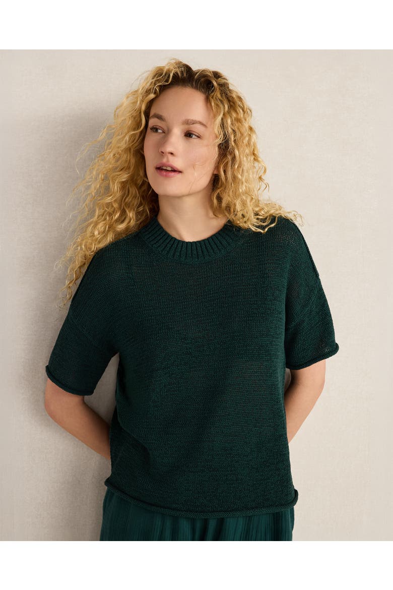 Organic Cotton Linen Tape Yarn Sweater, Main, color, Deep Turquoise