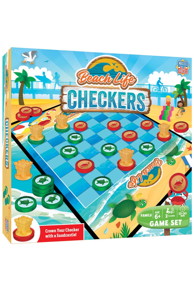 Beach Life Checkers Board Game for Families and Kids ages 6 and Up, Main, color, Multicolor