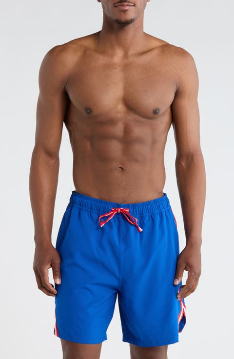 Stripe Tape Trim Swim Trunks