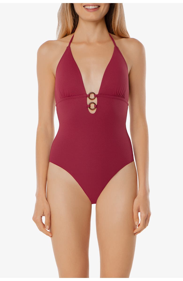 HELEN JON Tortoise Ring Plunge One-Piece, Main, color, Merlot Cora Texture