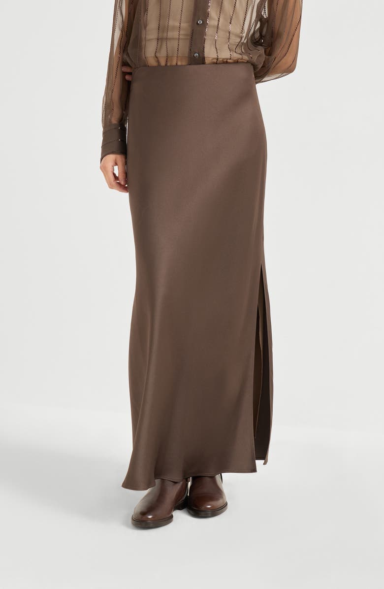 Brunello Cucinelli Fluid Bias-Cut skirt, Alternate, color, Brown