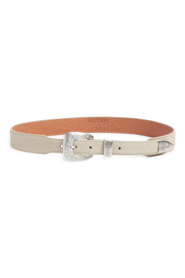 & Stetson The Western Narrow Suede Belt, Main, color, CREAM WITH SILVER