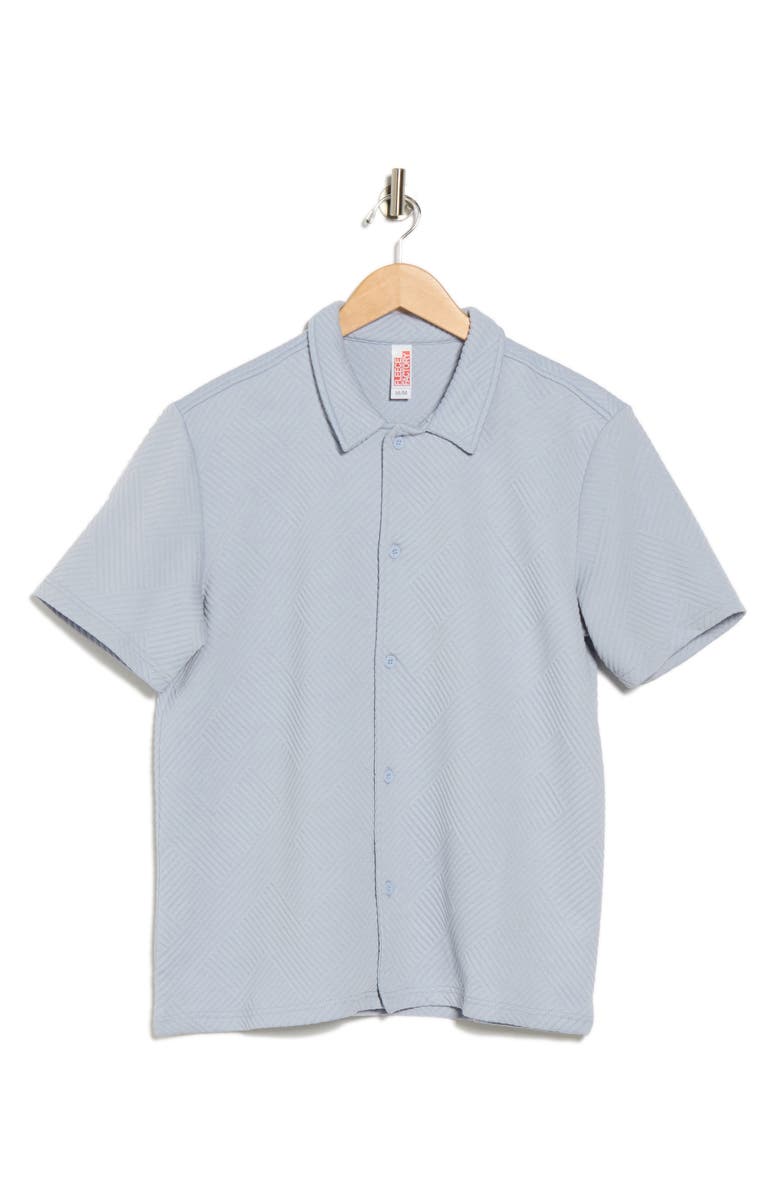 FLEECE FACTORY Geometric Jacquard Short Sleeve Button-Down Shirt, Alternate, color, Zen Blue